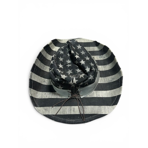 Goldcoast Sunwear Other - Goldcoast Sunwear Black White Stars Stripes Straw Cowboy Hat Patriotic Western